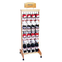 Artículos de uso diario Merchandising Custom 4 ruedas Piso Slatwall Calcetines de madera Estantes de exhibición de calzado